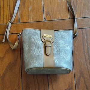 Carryall Tan and Gray Crossbody Bag with Leather Finish
